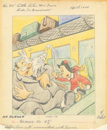FLEISCHER STUDIOS (MARJORIE HENDERSON BUELL). Group of 12 illustrations for Marges Little Lulu; Her Train Ride to Grandmas.